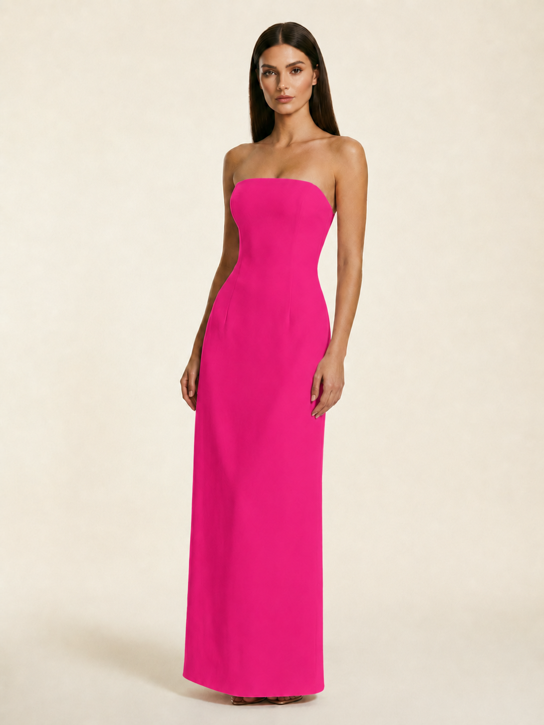 Strapless Lace-Up Back Floor-Length Formal Dress