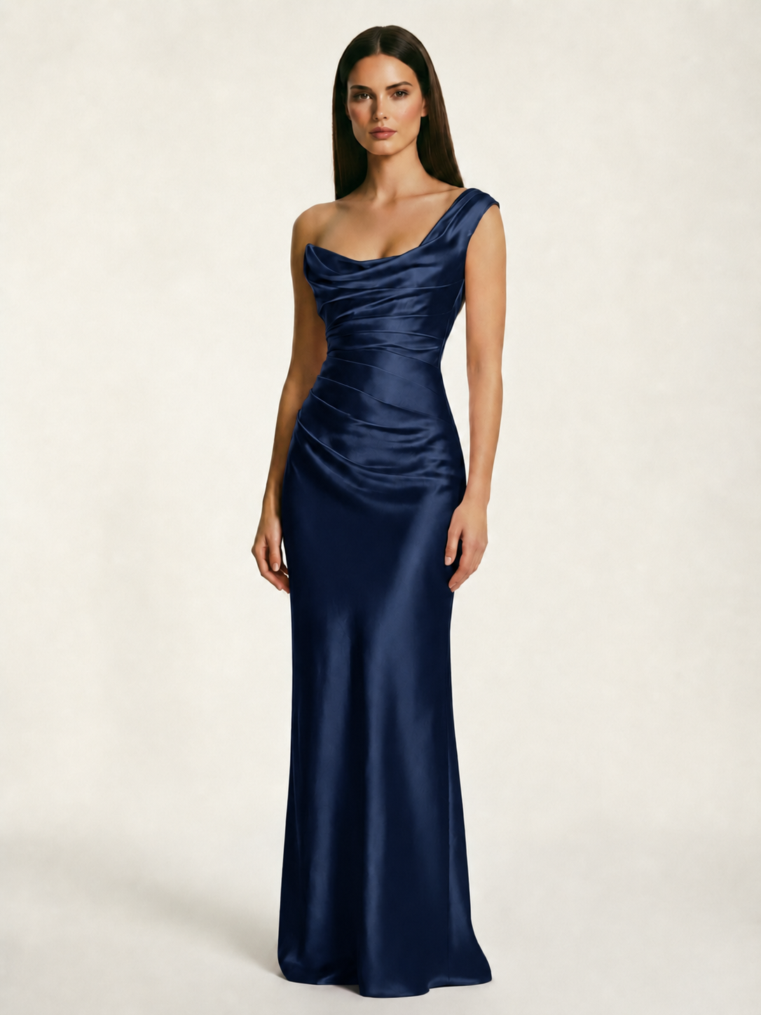 Single-shoulder satin back strap design formal dress