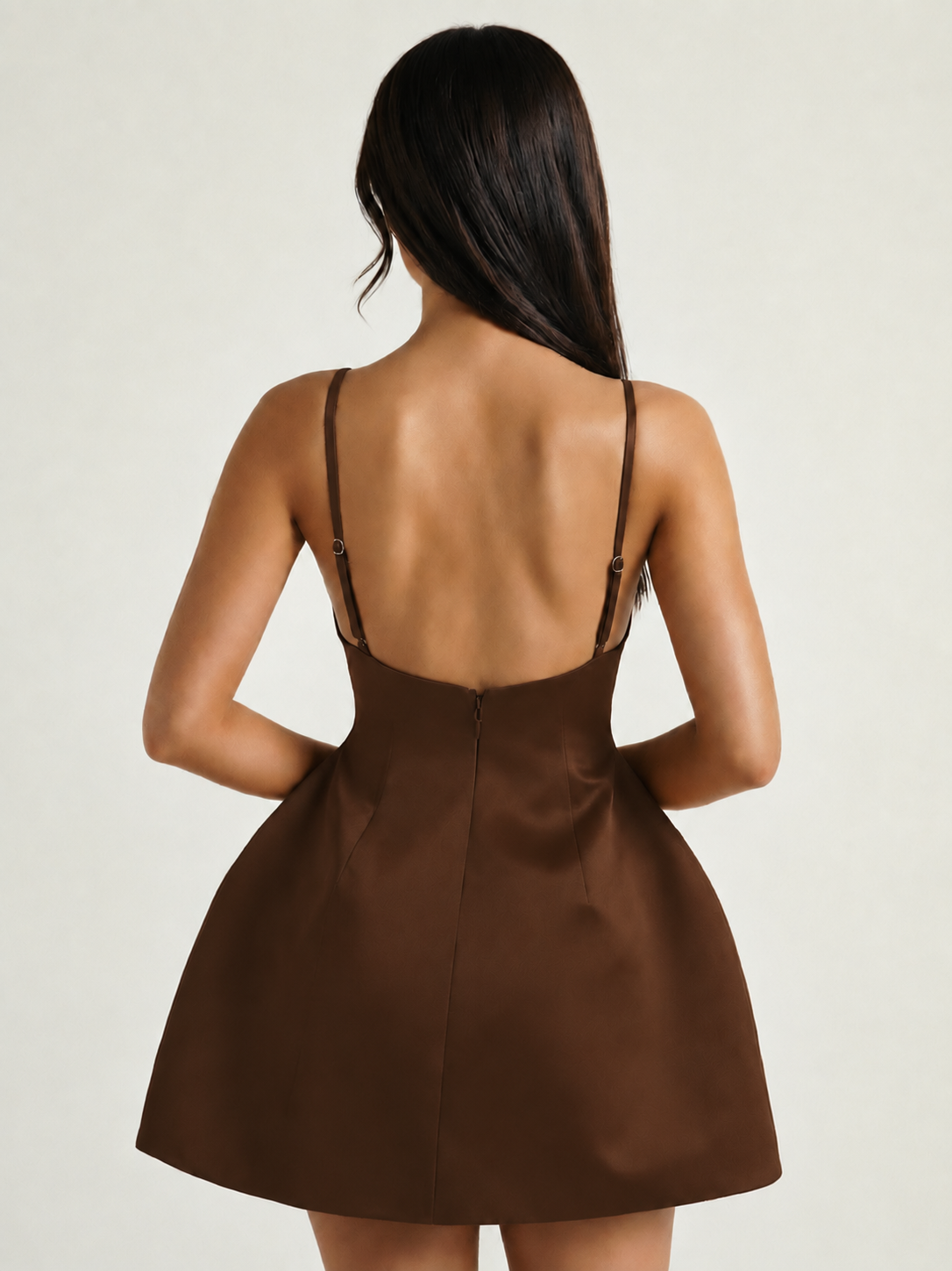 Satin Boat Neck Open Back Fit & Flare Mini Dress