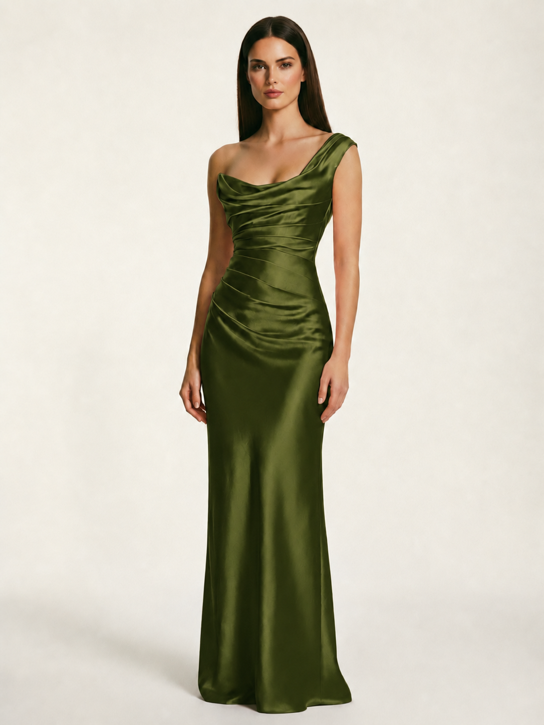 Single-shoulder satin back strap design formal dress