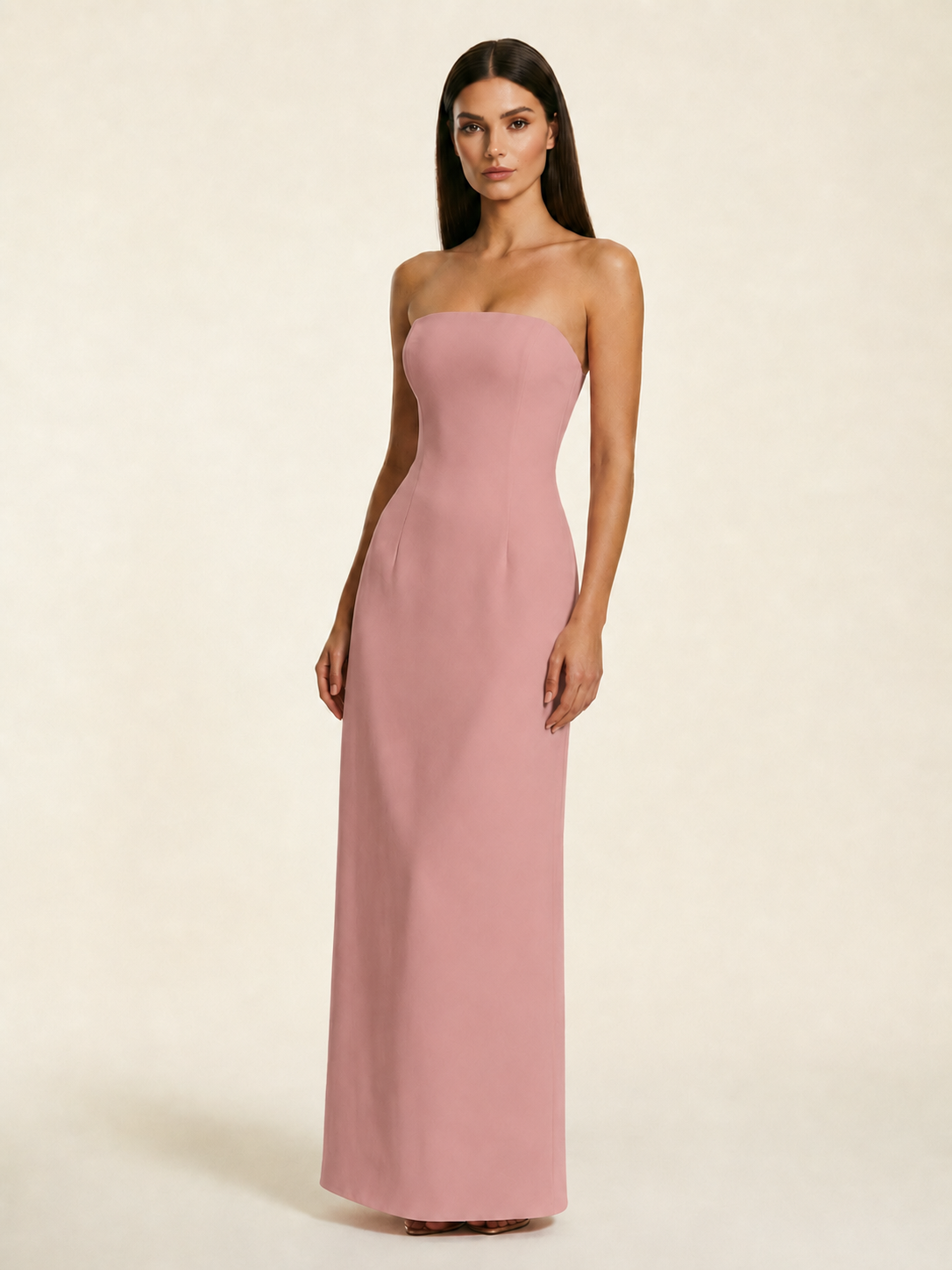 Strapless Lace-Up Back Floor-Length Formal Dress