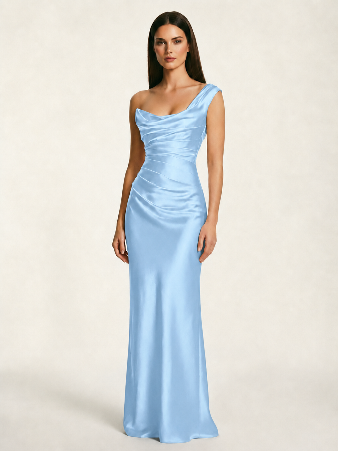 Single-shoulder satin back strap design formal dress