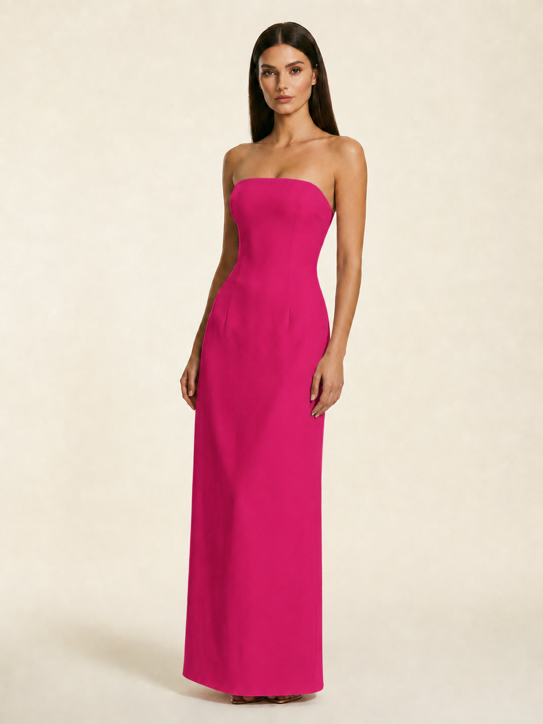 Strapless Lace-Up Back Floor-Length Formal Dress