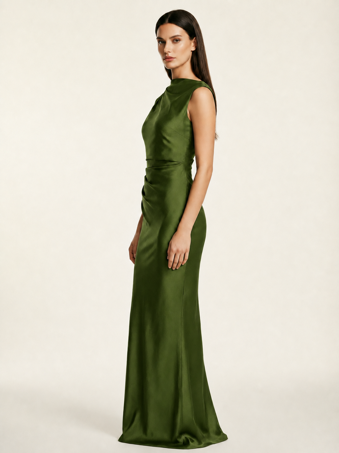 Sleeveless Draped Satin Mermaid Cutout Back Formal Dress