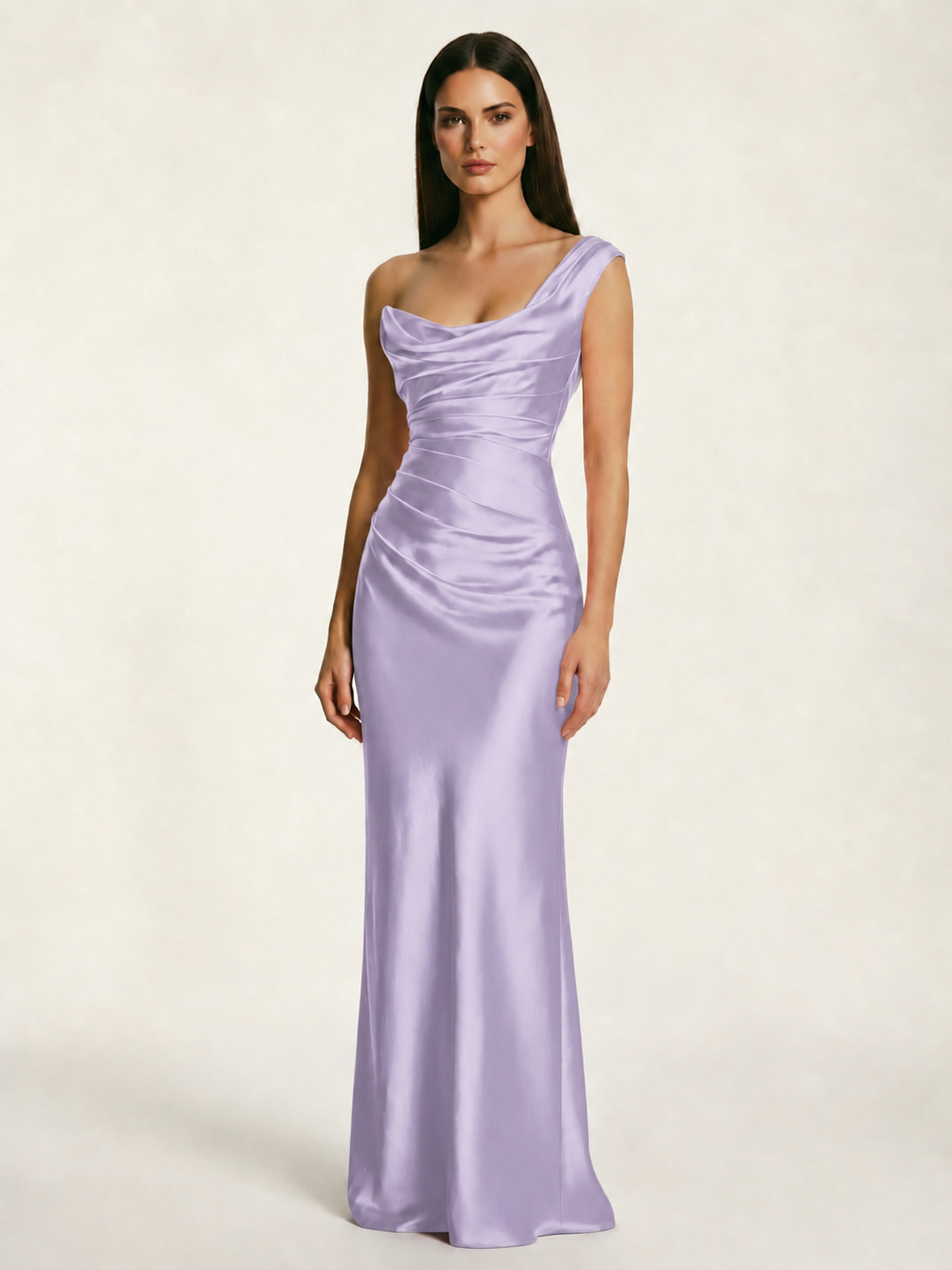 Single-shoulder satin back strap design formal dress