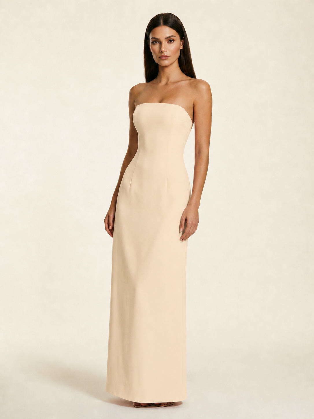 Strapless Lace-Up Back Floor-Length Formal Dress