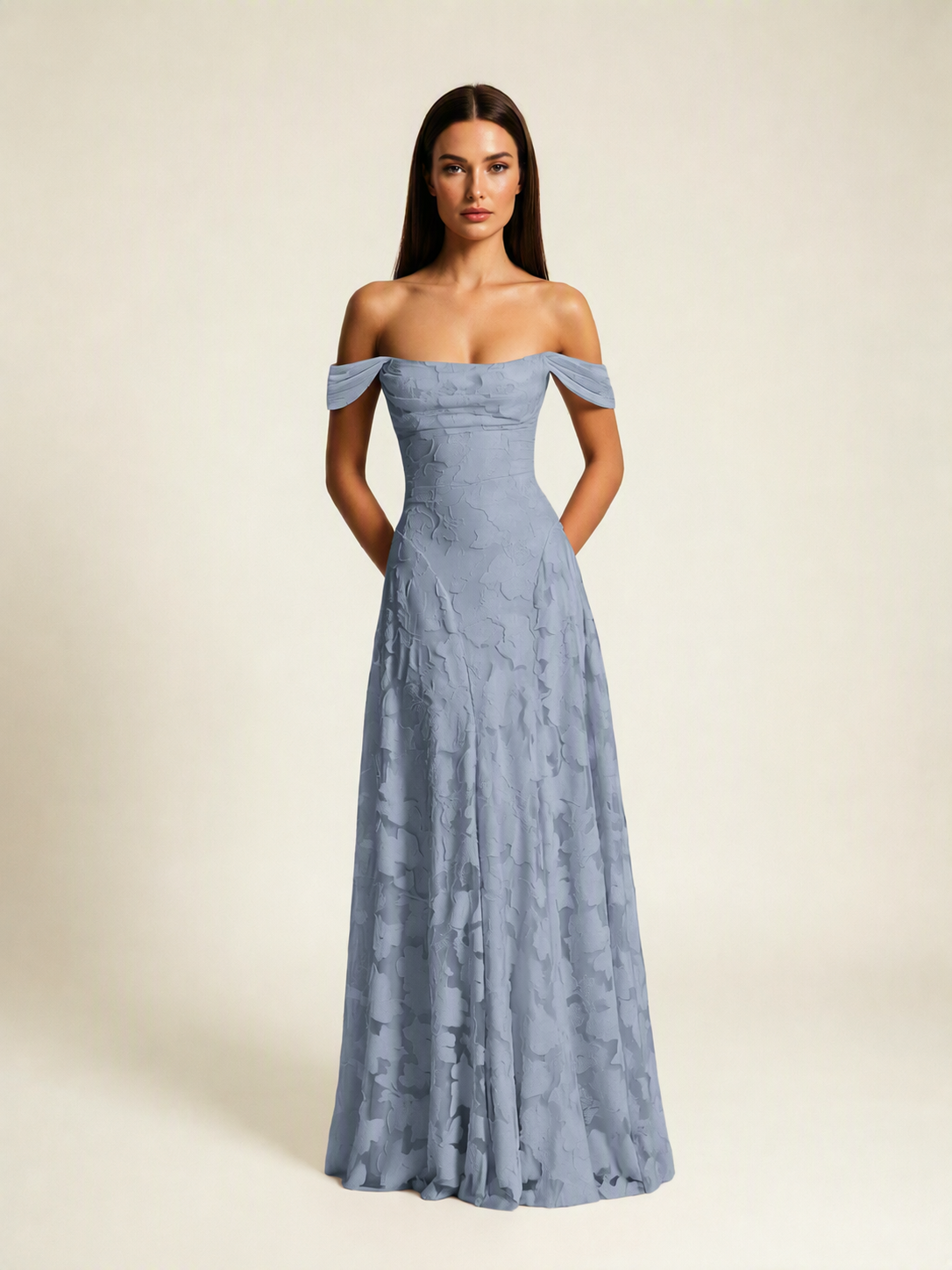 Off-the-Shoulder Floral Lace A-Line