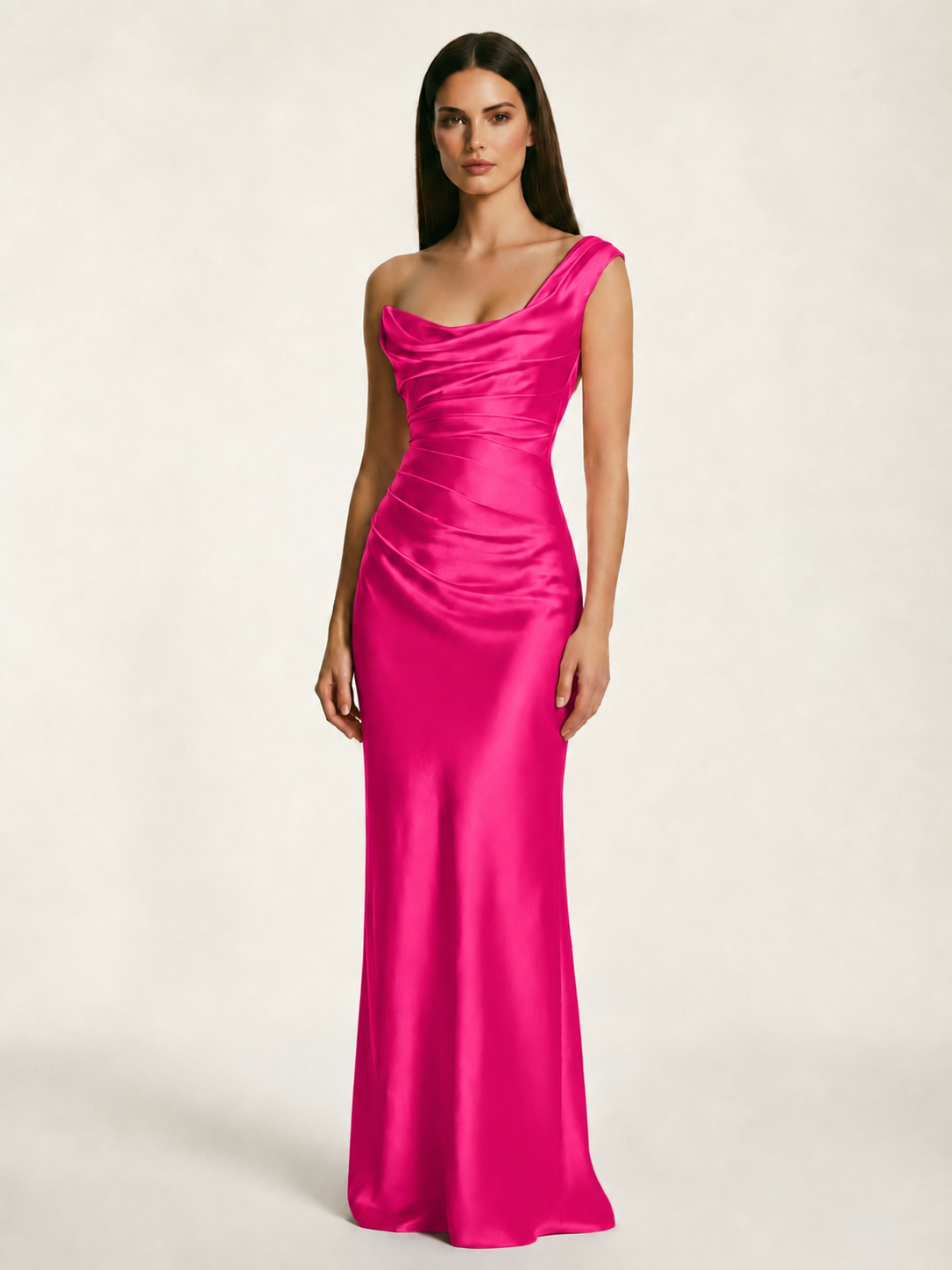 Single-shoulder satin back strap design formal dress