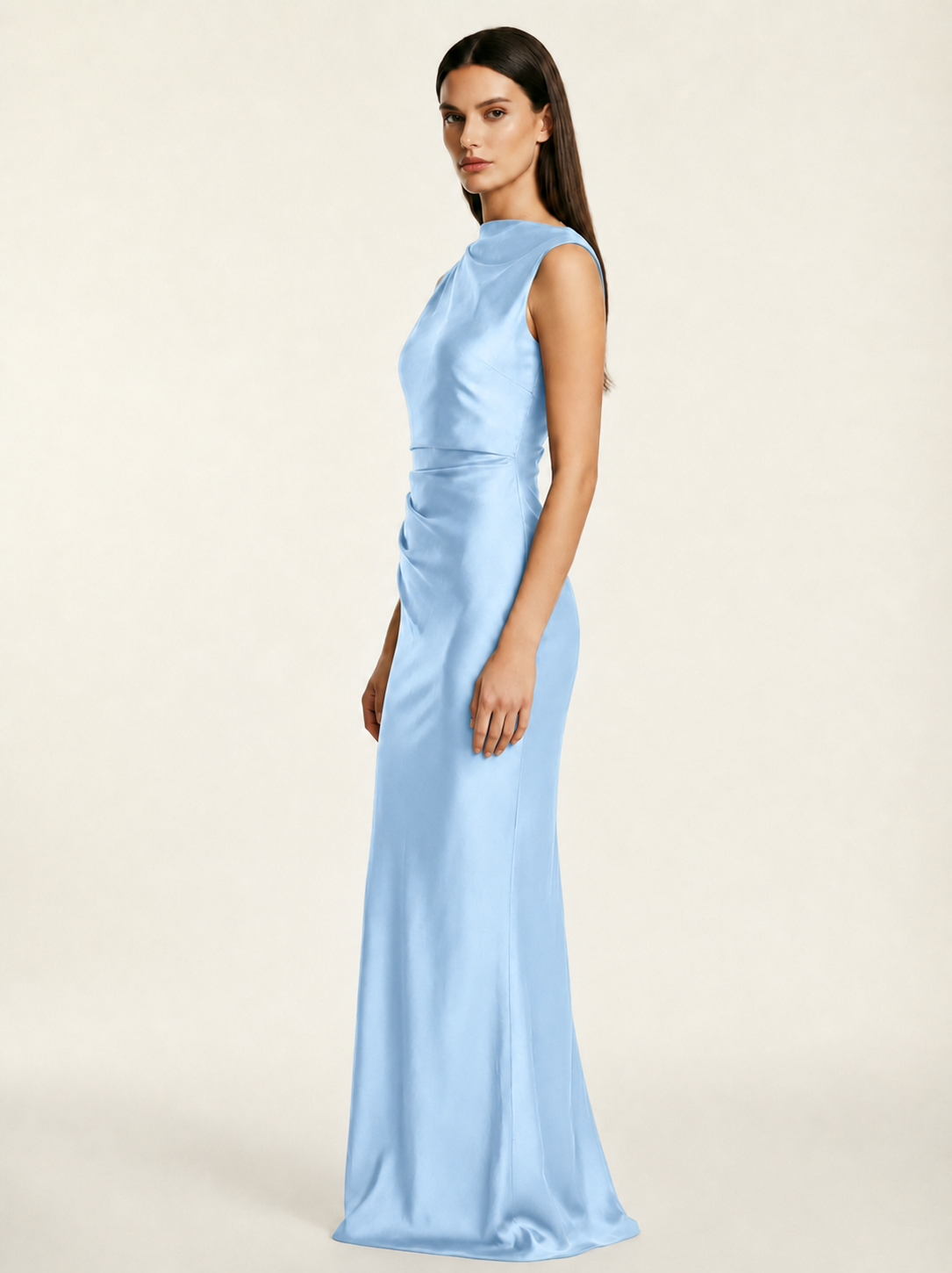 Sleeveless Draped Satin Mermaid Cutout Back Formal Dress