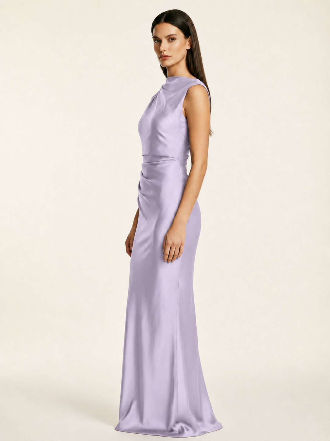 Sleeveless Draped Satin Mermaid Cutout Back Formal Dress