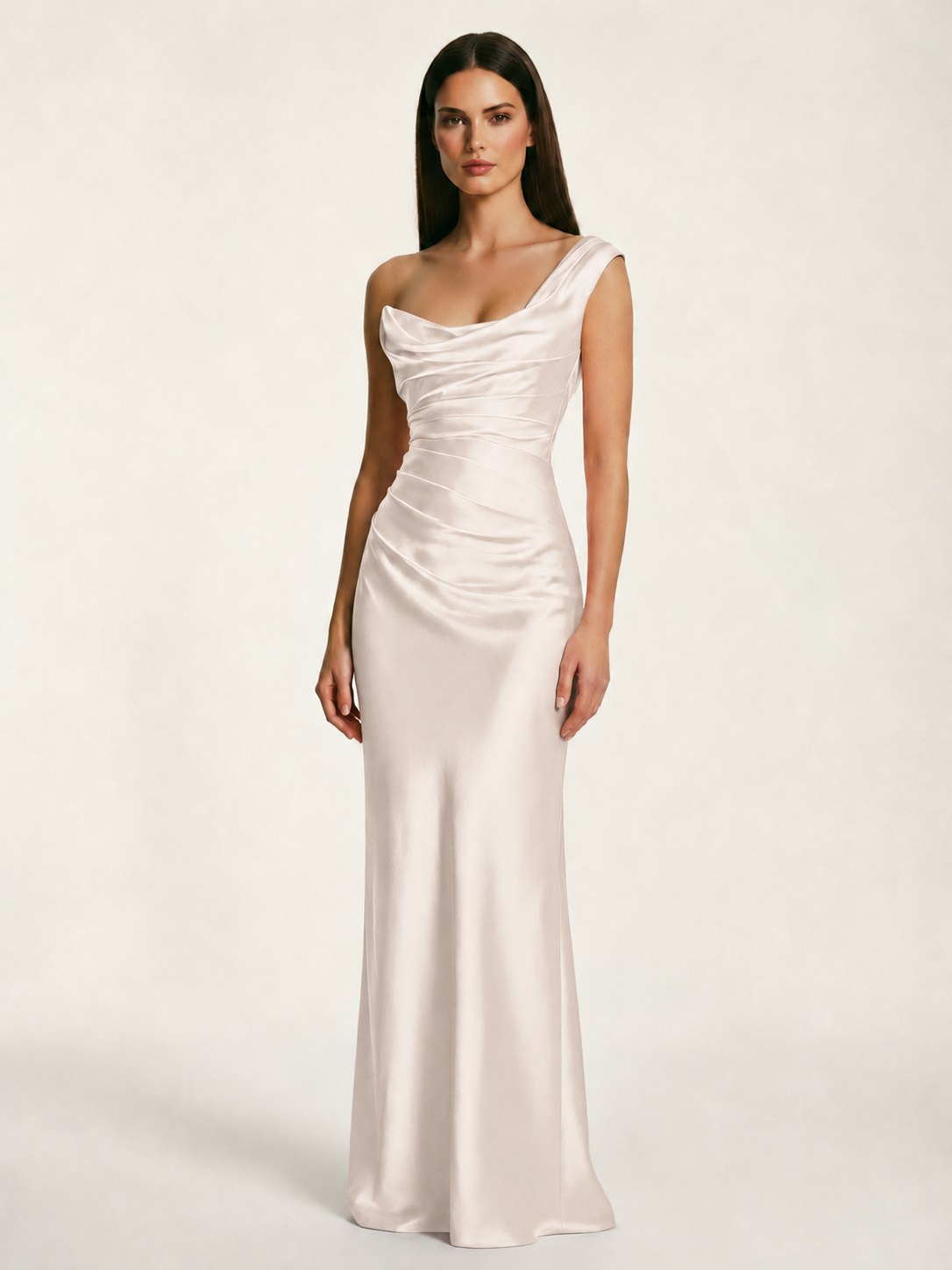 Single-shoulder satin back strap design formal dress