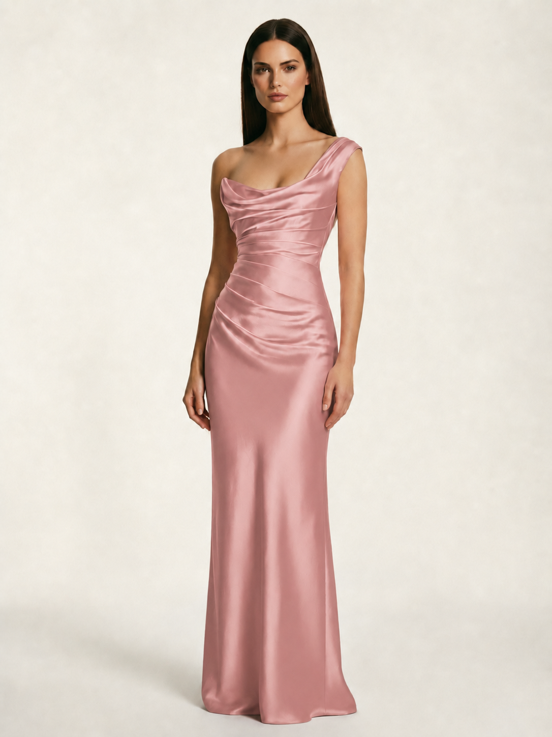 Single-shoulder satin back strap design formal dress