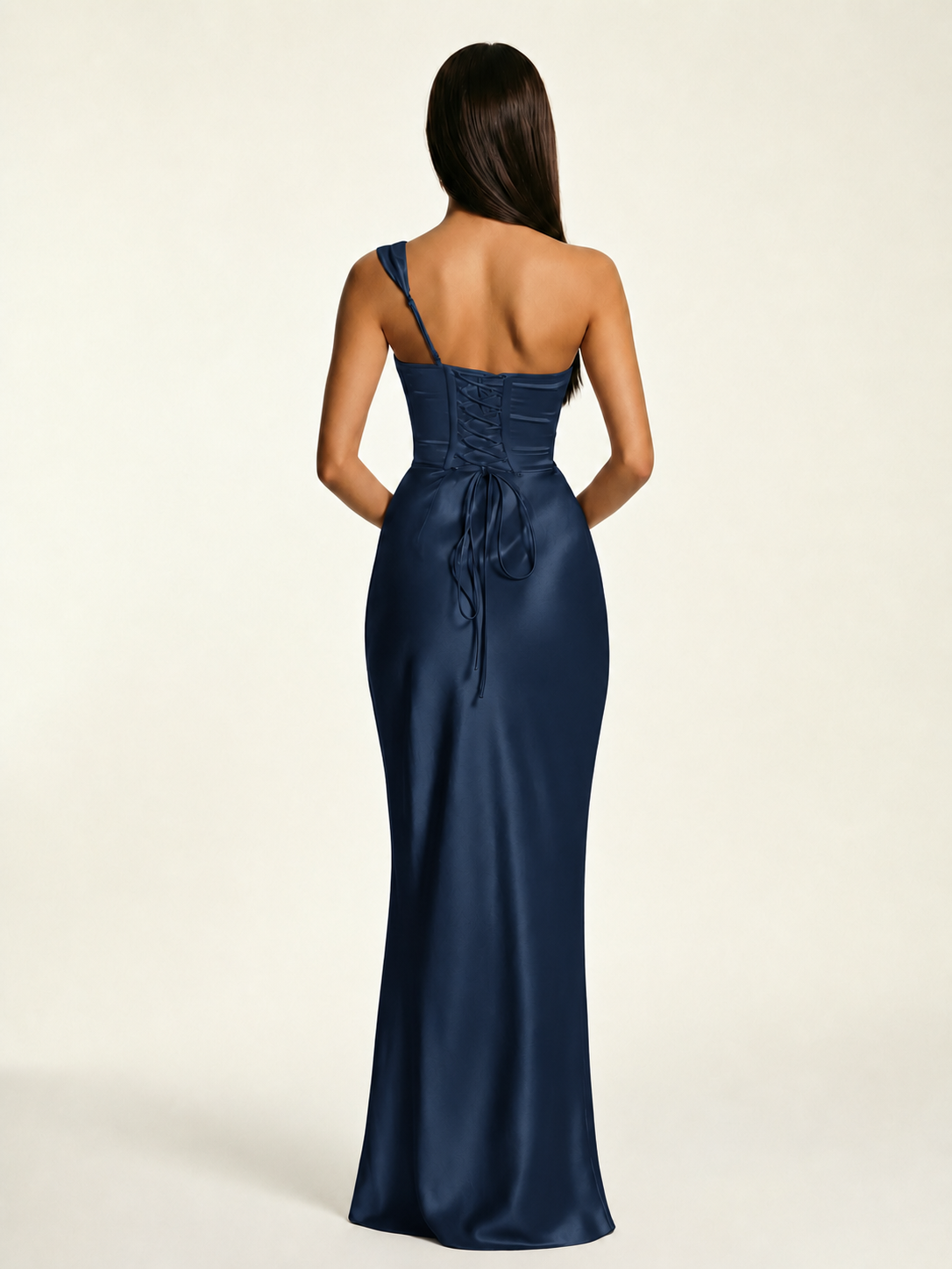 Single-shoulder satin back strap design formal dress