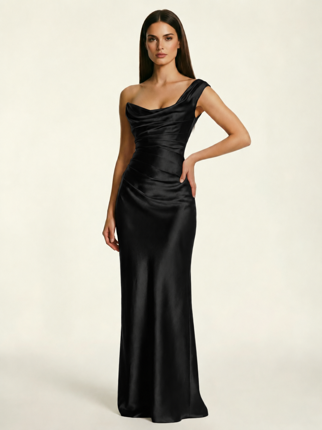 Single-shoulder satin back strap design formal dress
