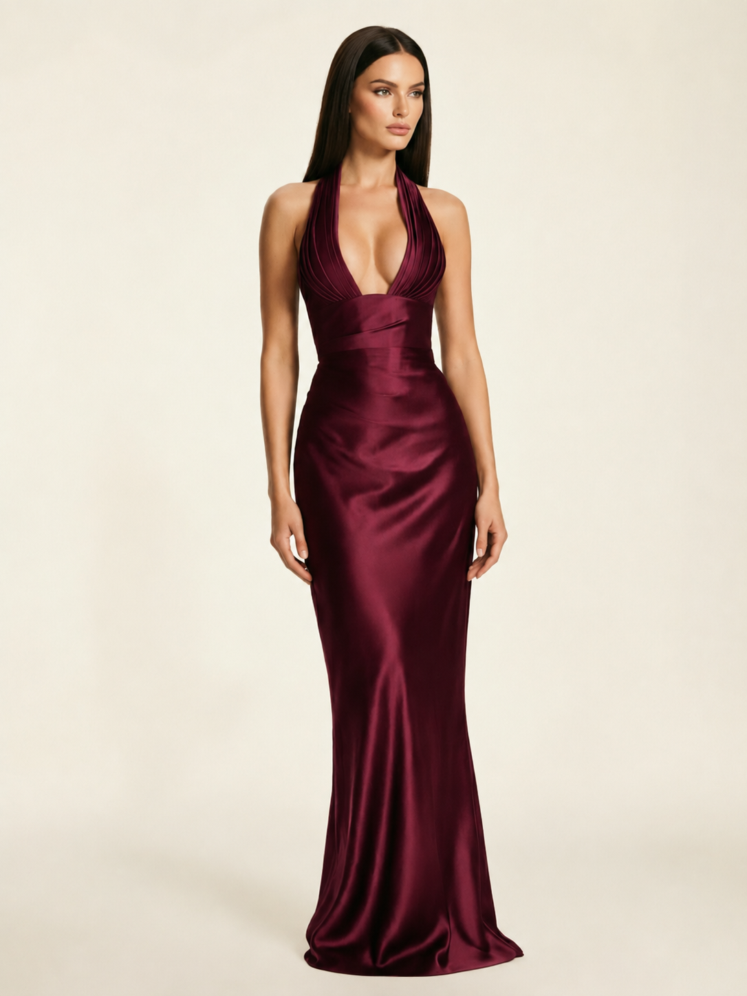 Deep V Satin Mermaid Lace-Up Back Formal Dress