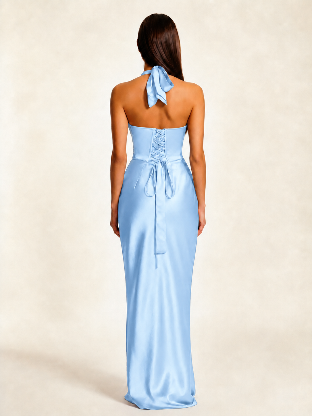 Deep V Satin Mermaid Lace-Up Back Formal Dress
