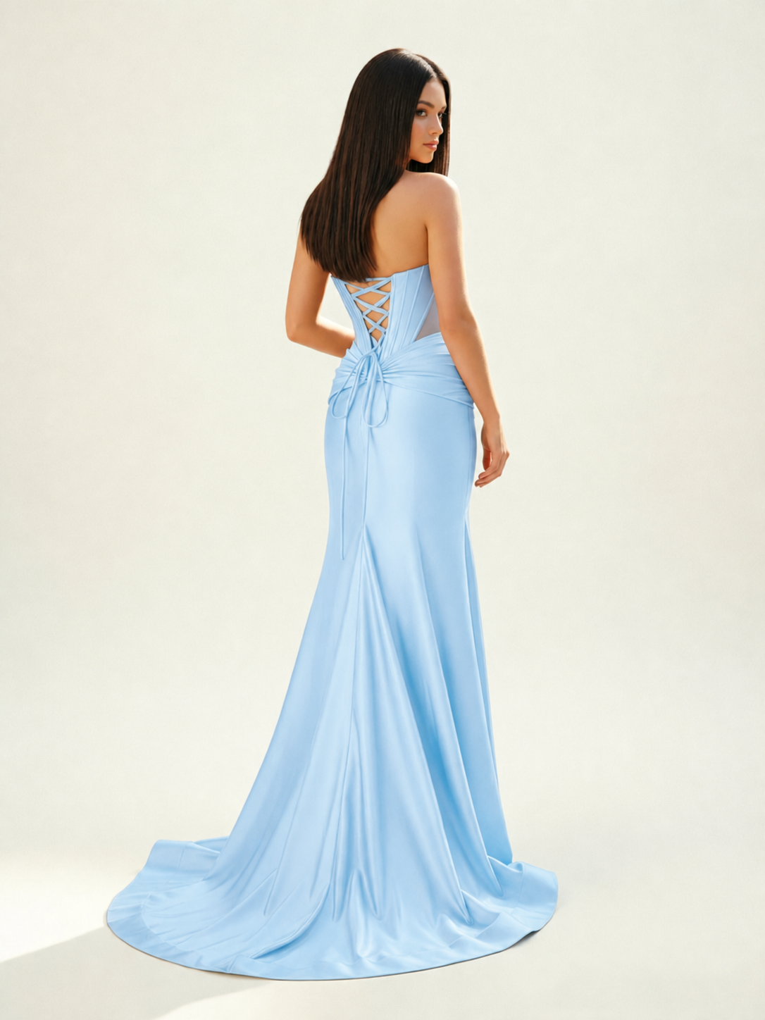 Strapless Corset Satin High Slit Mermaid Gown