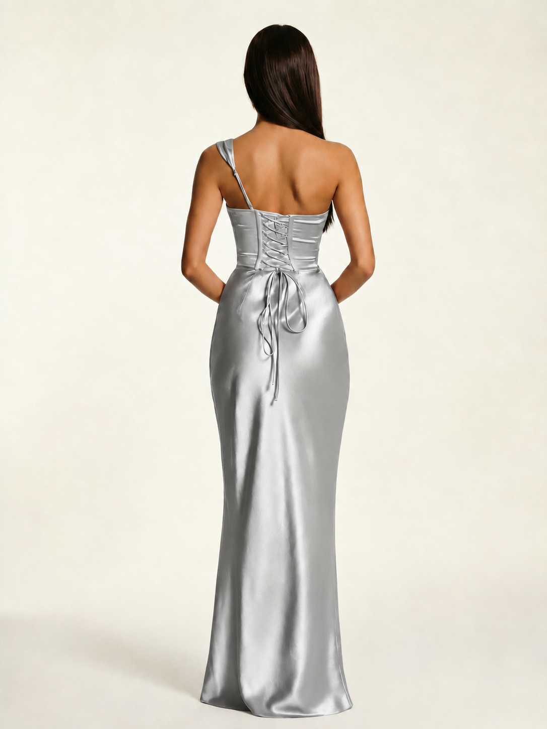 Single-shoulder satin back strap design formal dress