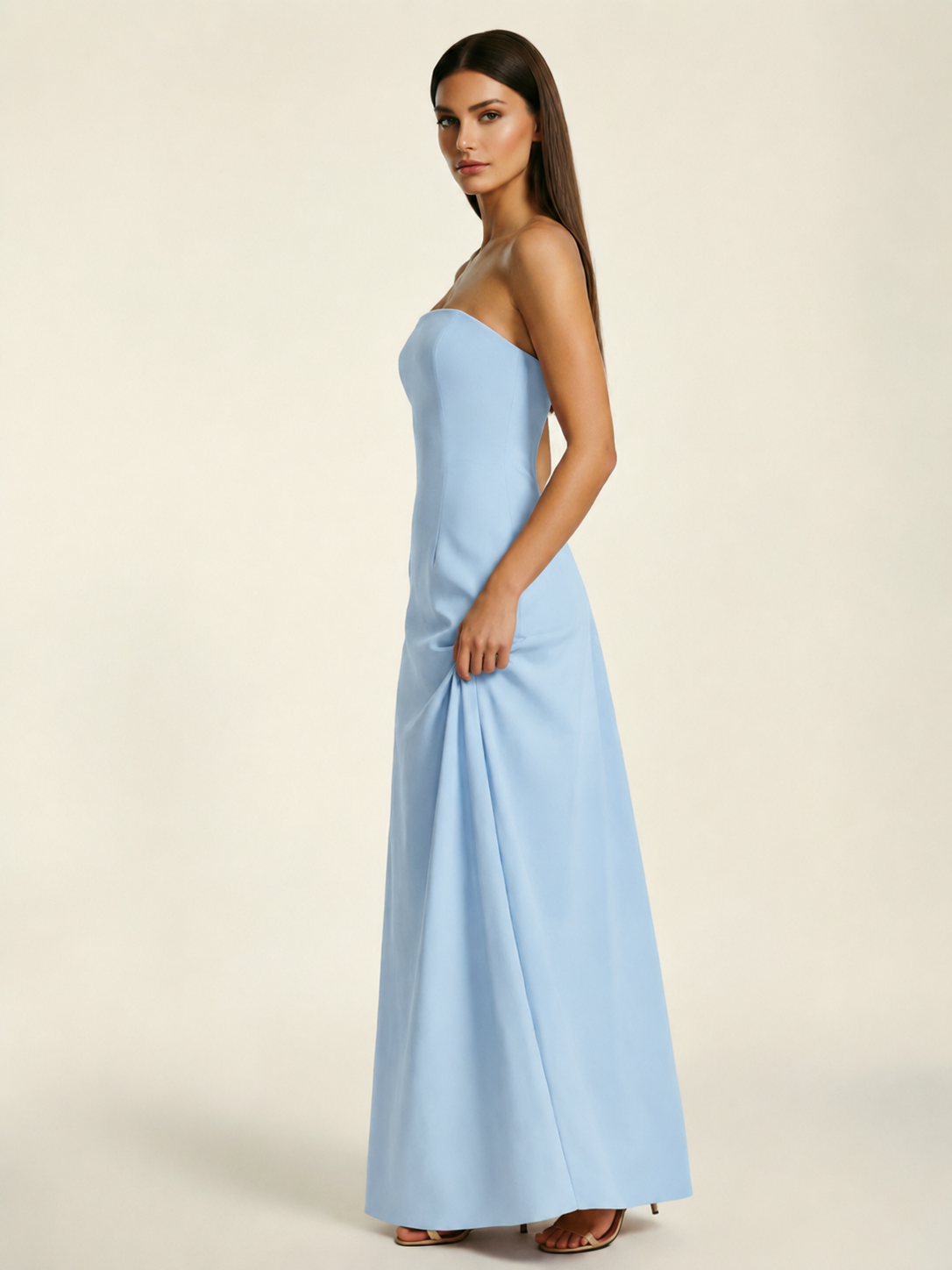 Strapless Lace-Up Back Floor-Length Formal Dress