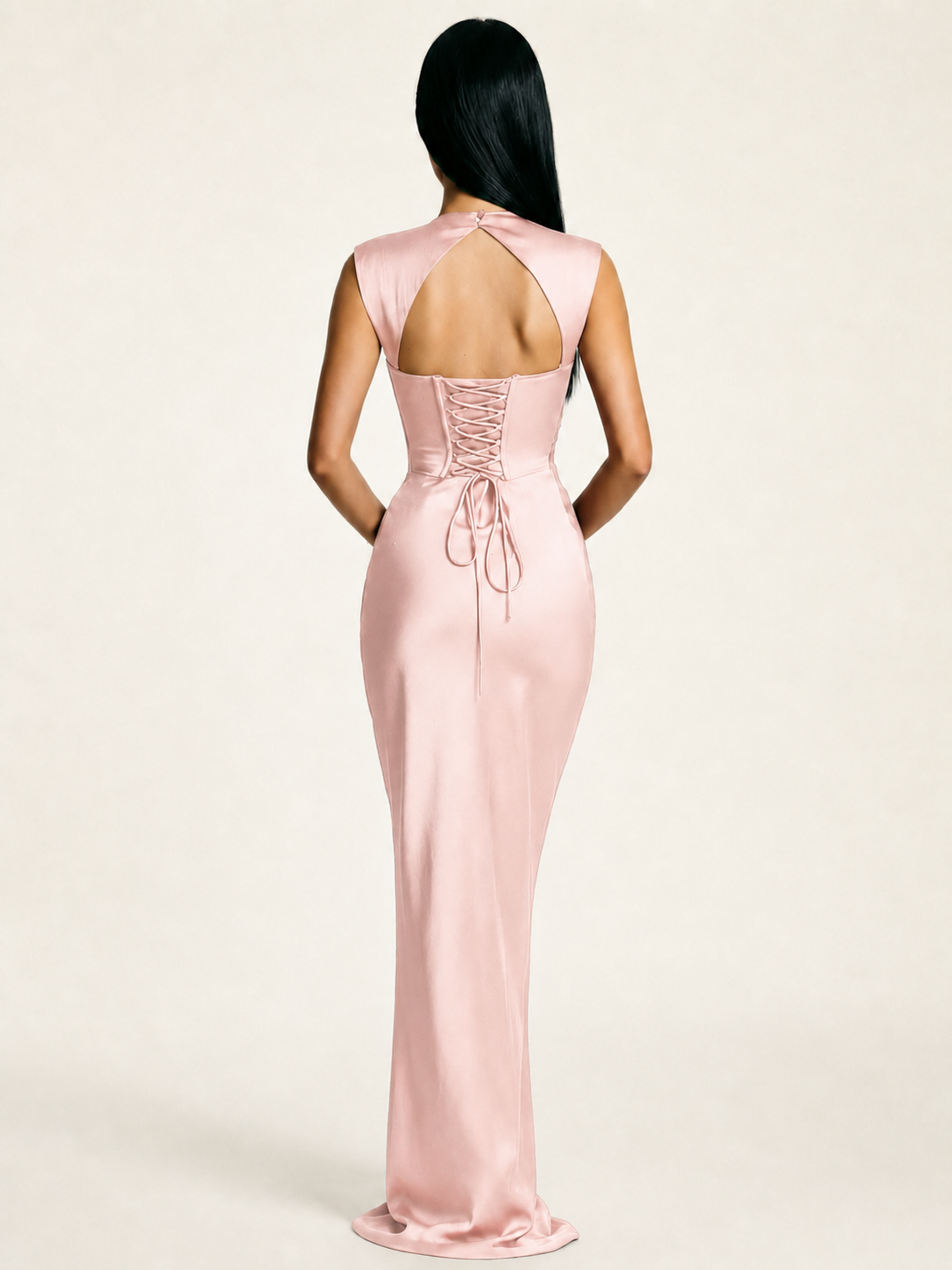 Sleeveless Draped Satin Mermaid Cutout Back Formal Dress