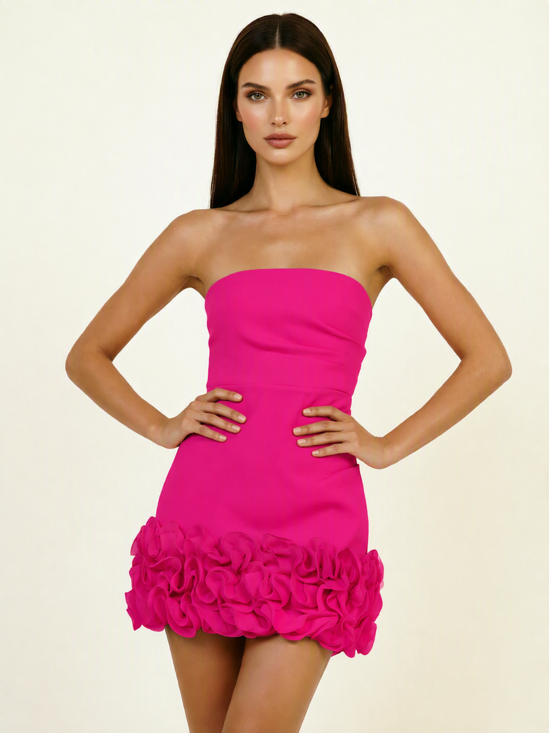 Strapless 3D Floral Hem Bodycon Mini Homecoming Dress