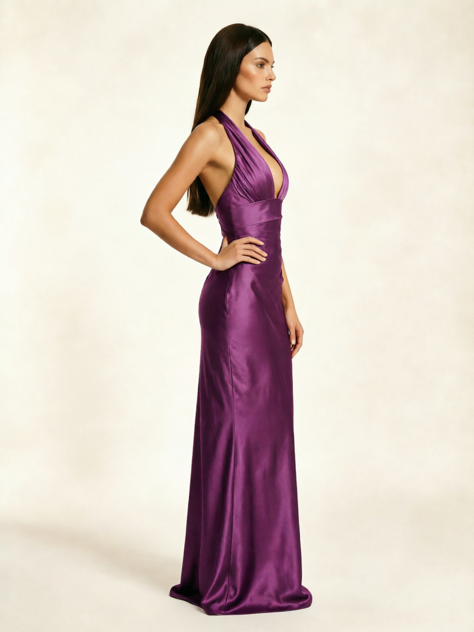 Deep V Satin Mermaid Lace-Up Back Formal Dress