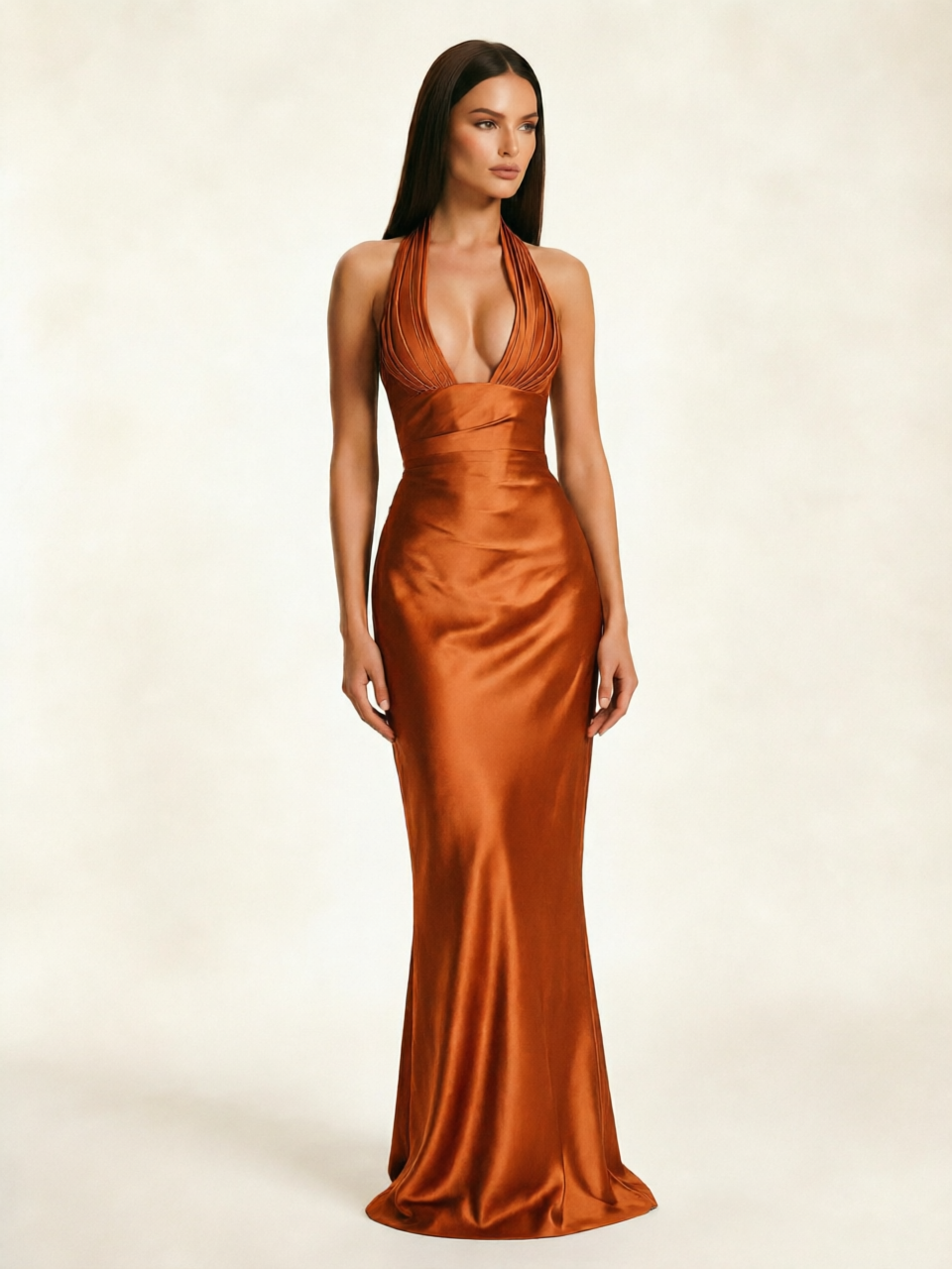Deep V Satin Mermaid Lace-Up Back Formal Dress