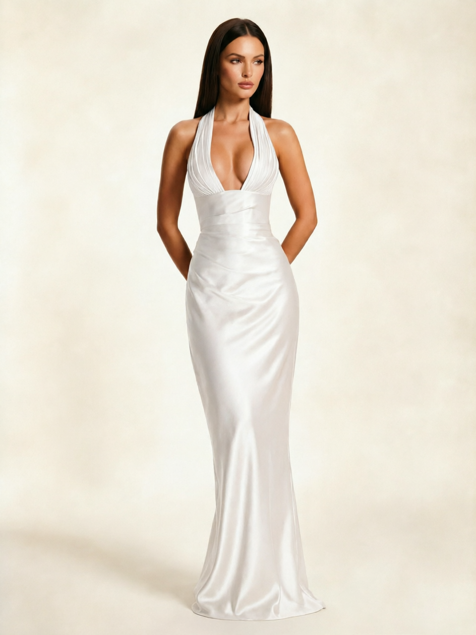 Deep V Satin Mermaid Lace-Up Back Formal Dress