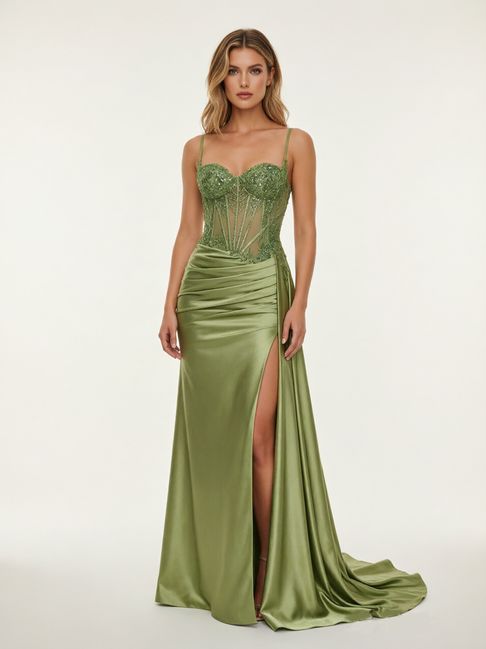 Fine shoulder-boned sequined halter dress