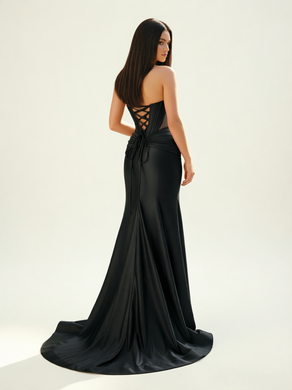 Strapless Corset Satin High Slit Mermaid Gown