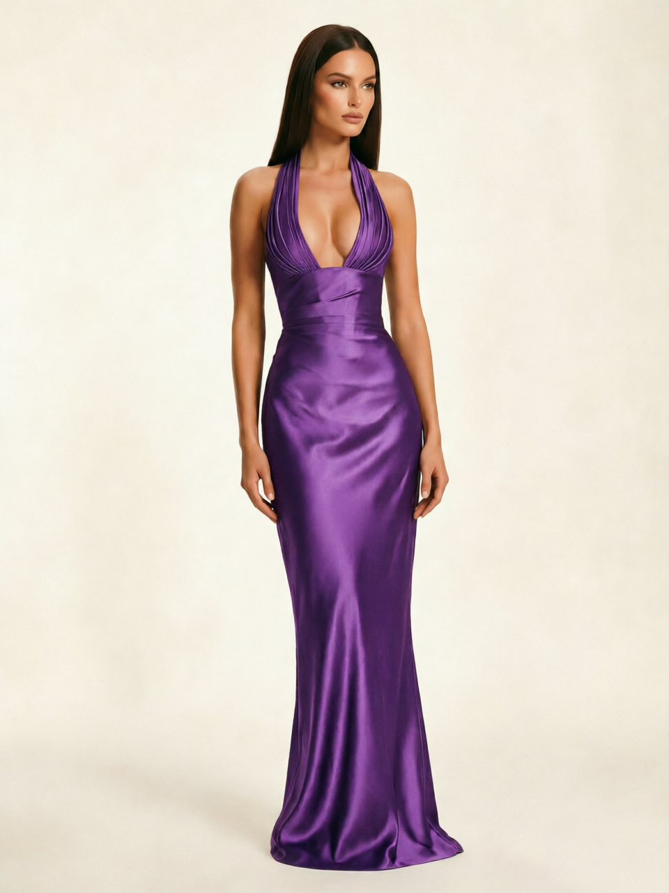 Deep V Satin Mermaid Lace-Up Back Formal Dress