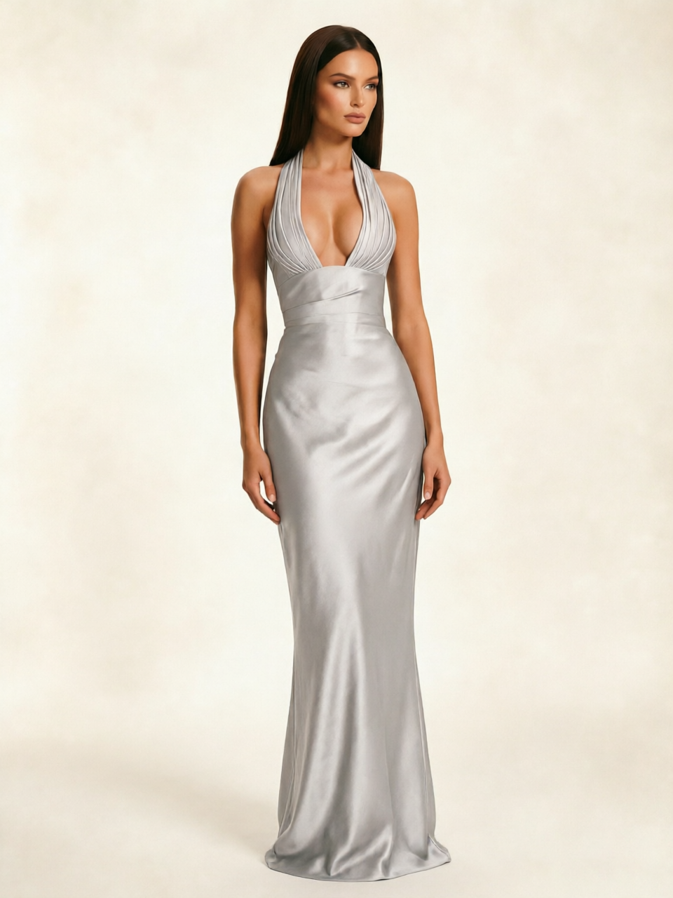 Deep V Satin Mermaid Lace-Up Back Formal Dress
