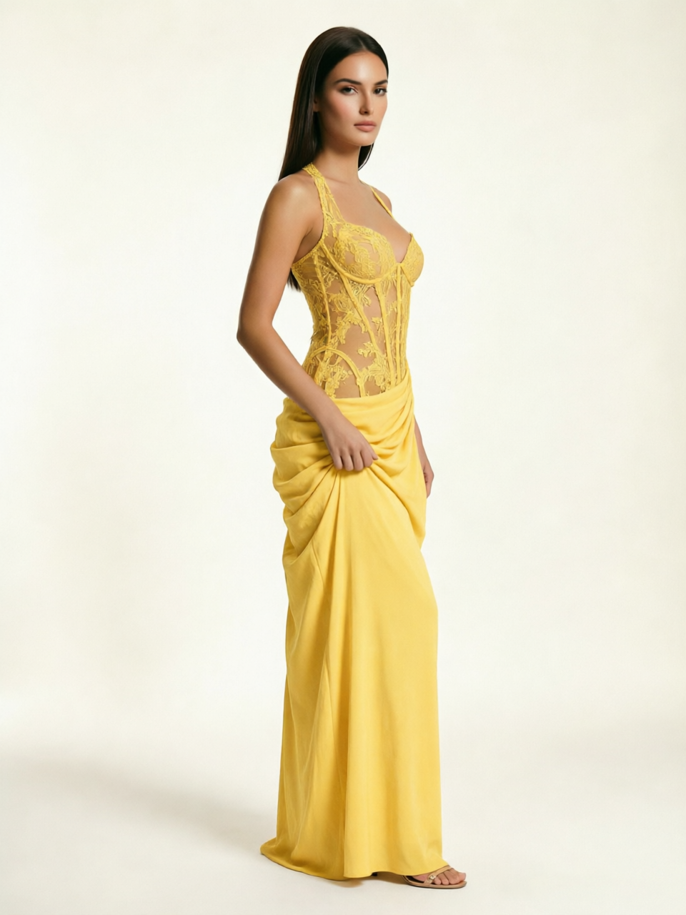 Lace Corset Halter High Slit Formal Dress