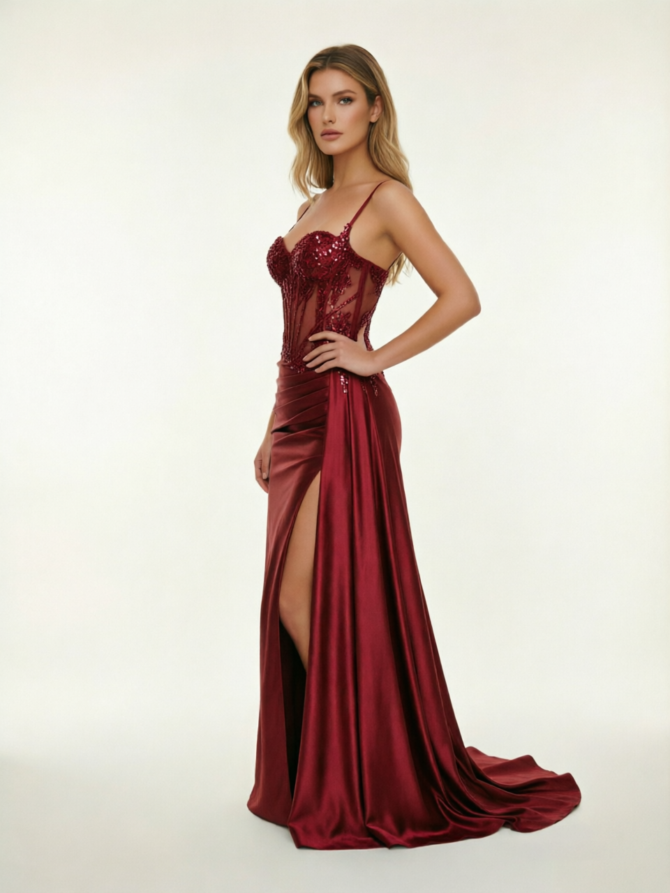 Fine shoulder-boned sequined halter dress