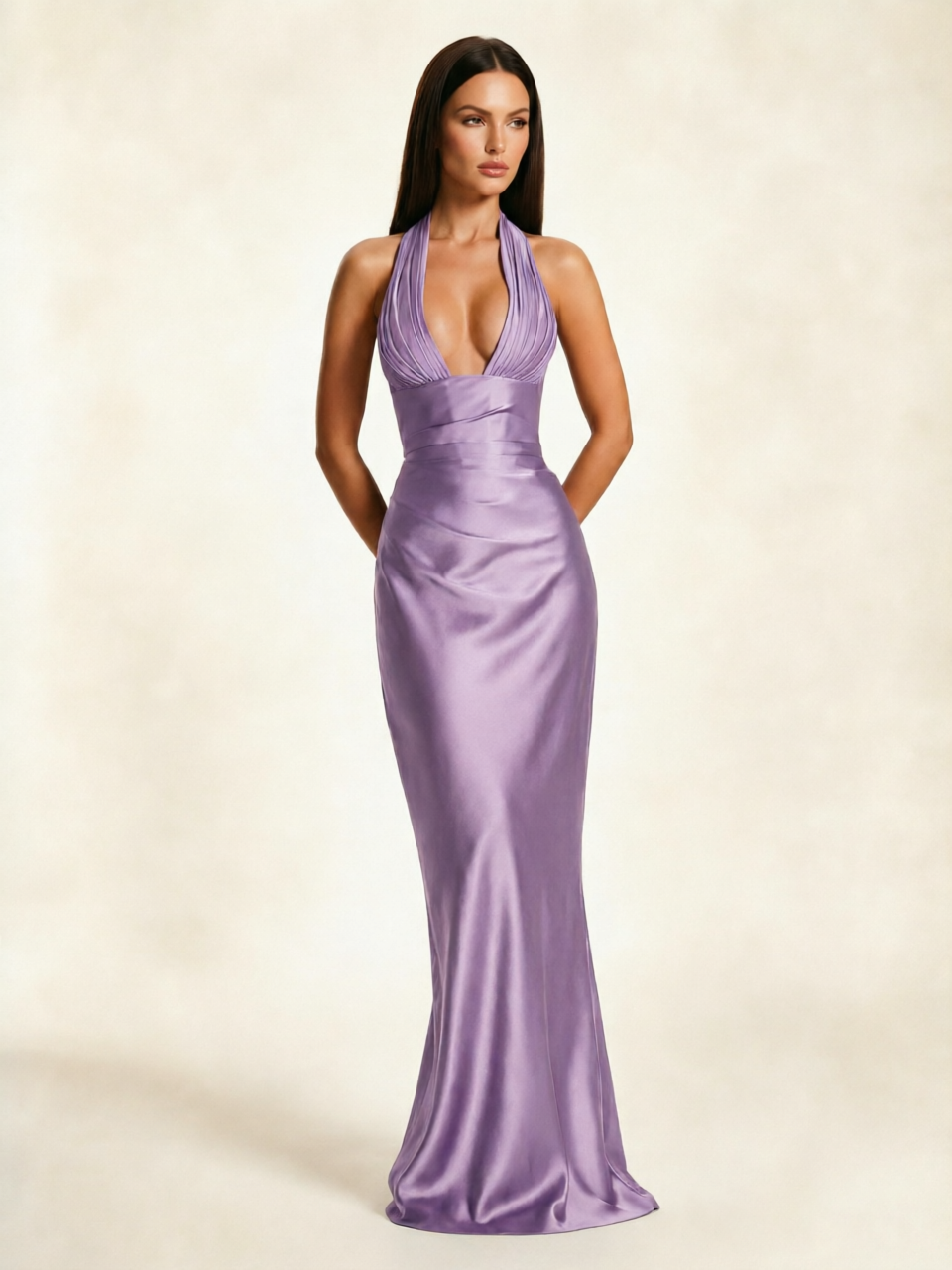 Deep V Satin Mermaid Lace-Up Back Formal Dress