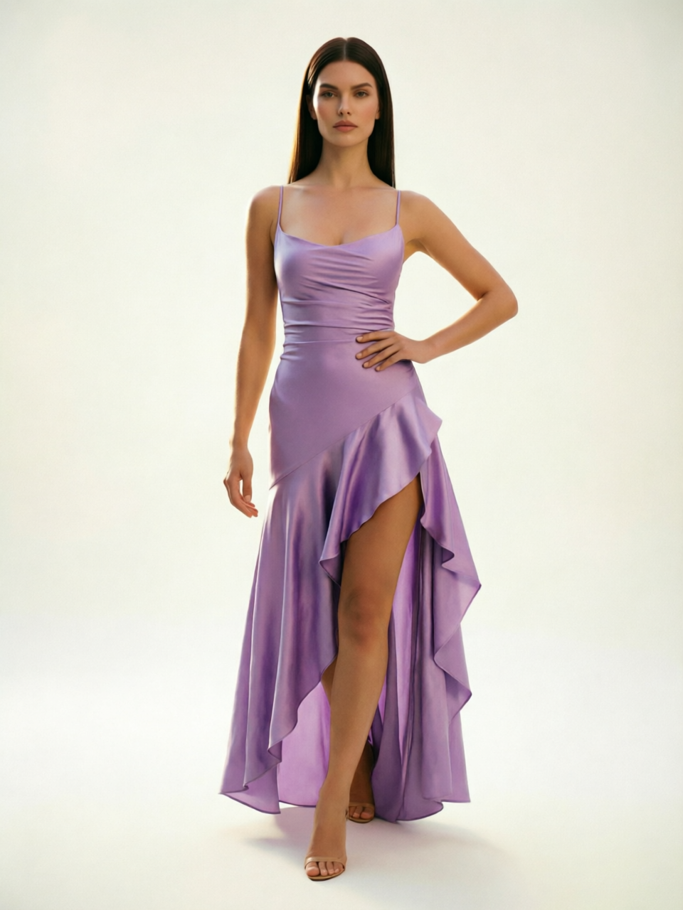 Lace-edged high-waisted strapless backless dress with pleated hem