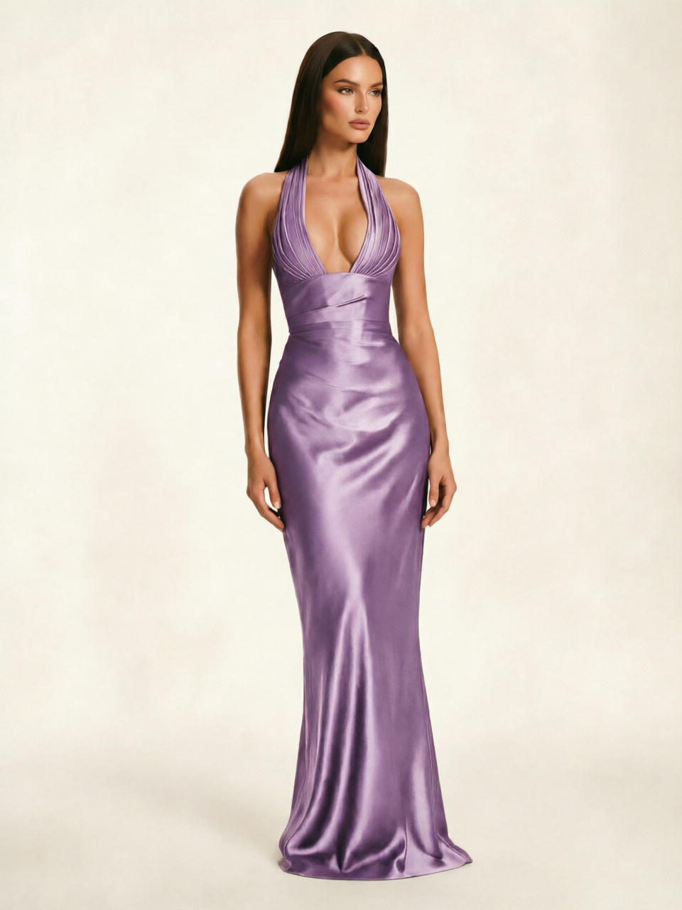 Deep V Satin Mermaid Lace-Up Back Formal Dress