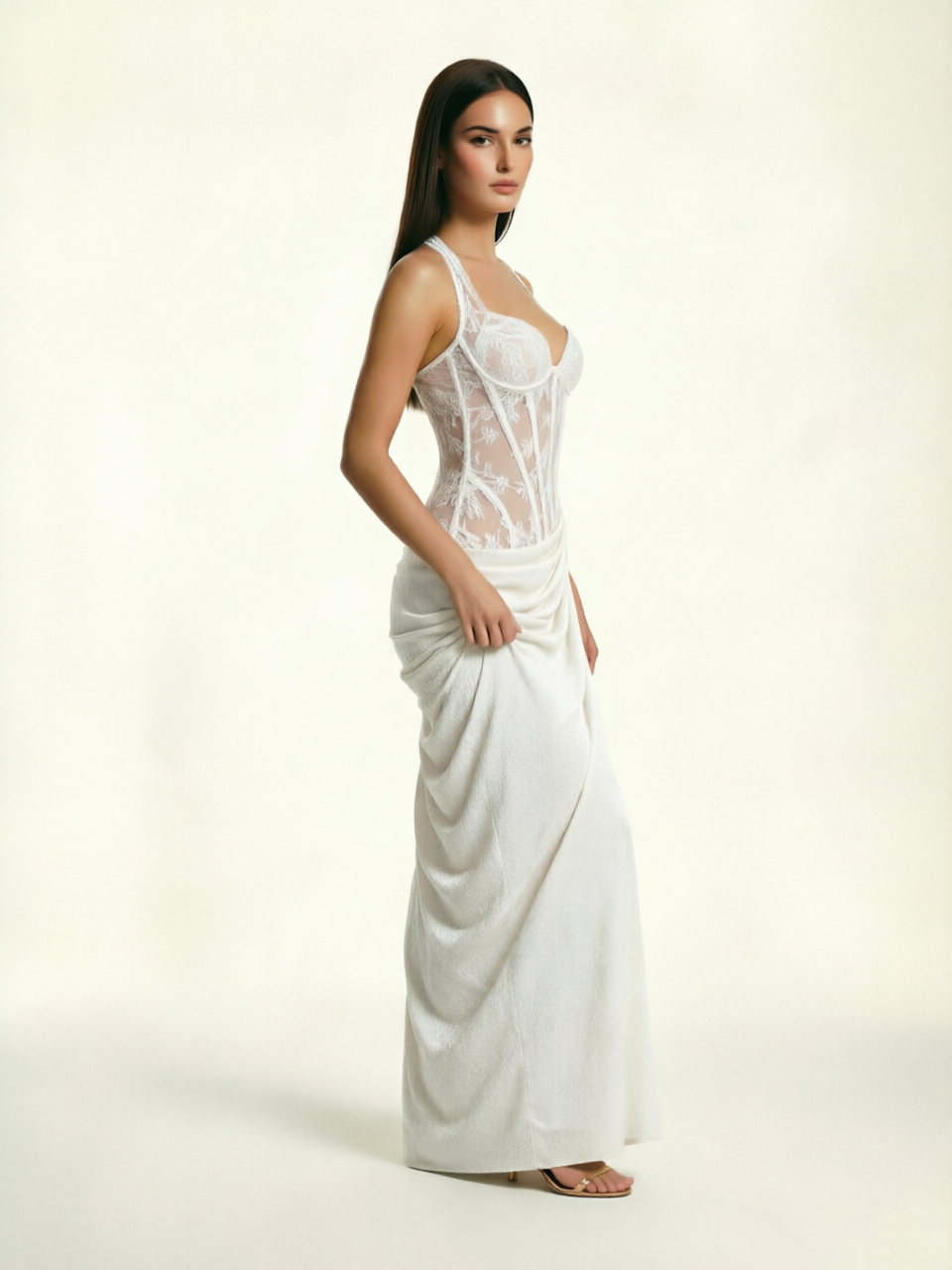 Lace Corset Halter High Slit Formal Dress