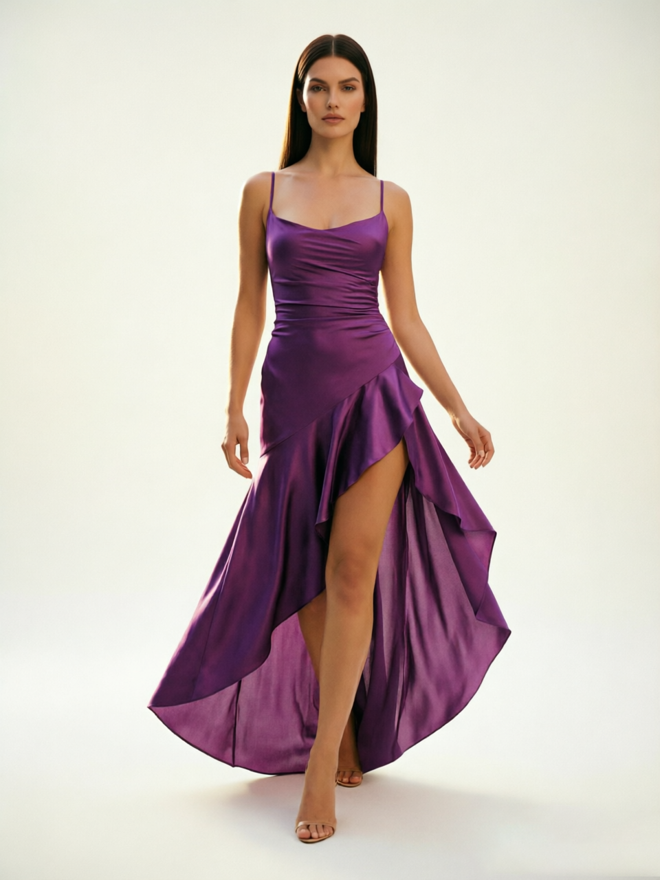 Lace-edged high-waisted strapless backless dress with pleated hem