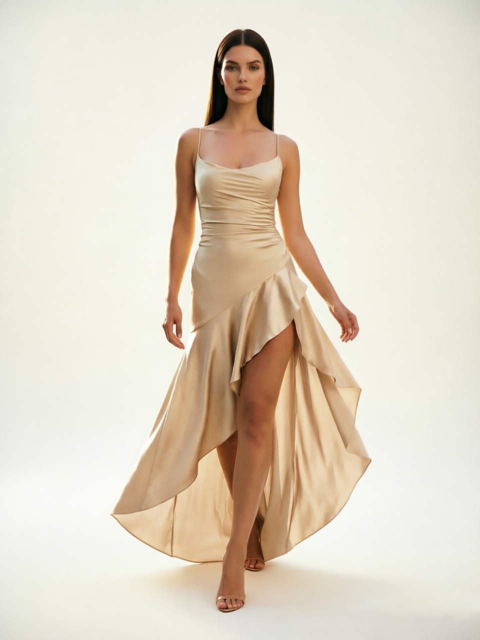 Lace-edged high-waisted strapless backless dress with pleated hem