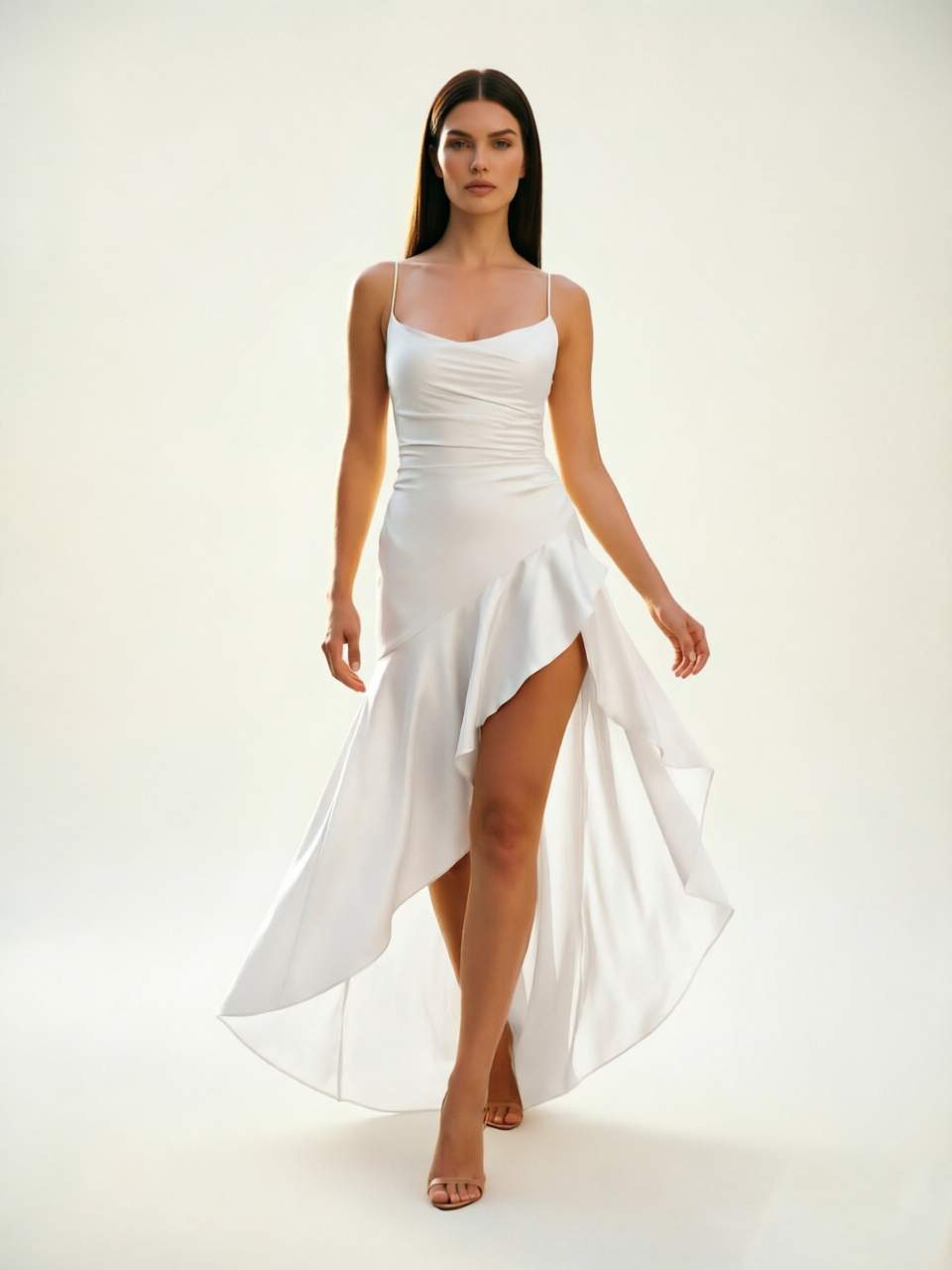 Lace-edged high-waisted strapless backless dress with pleated hem