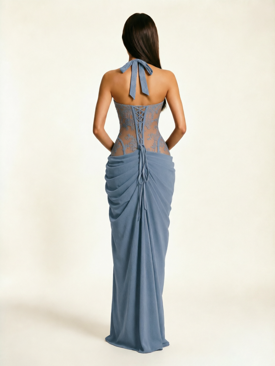 Lace Corset Halter High Slit Formal Dress