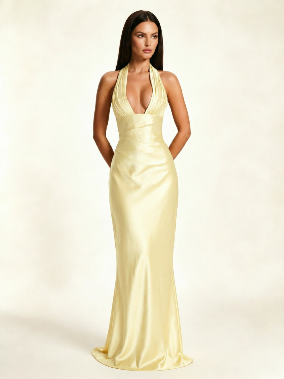 Deep V Satin Mermaid Lace-Up Back Formal Dress