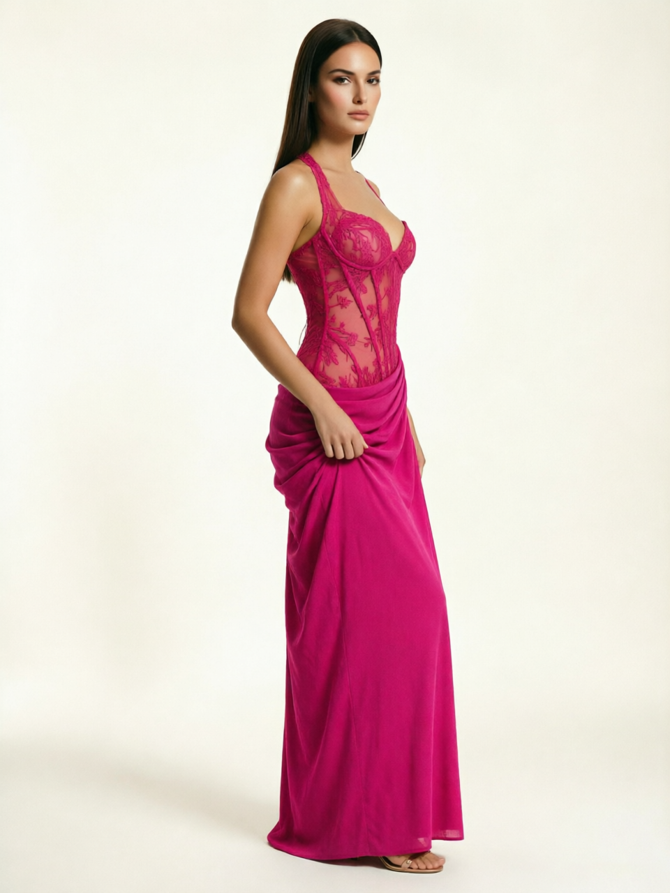 Lace Corset Halter High Slit Formal Dress
