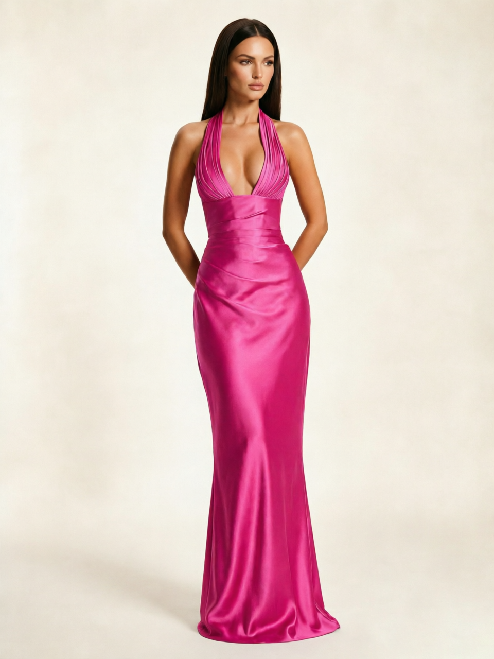 Deep V Satin Mermaid Lace-Up Back Formal Dress