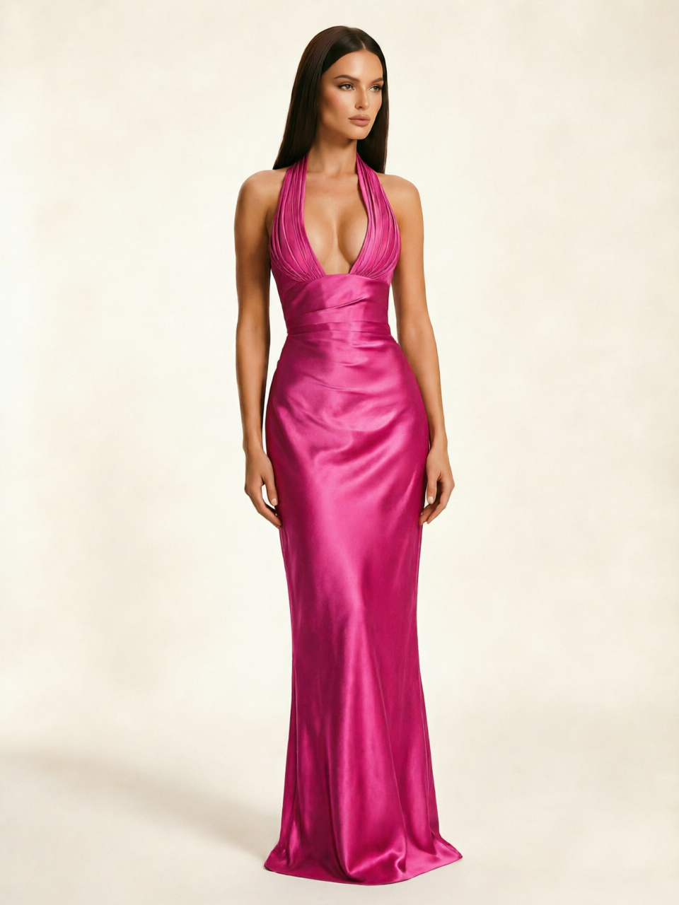 Deep V Satin Mermaid Lace-Up Back Formal Dress