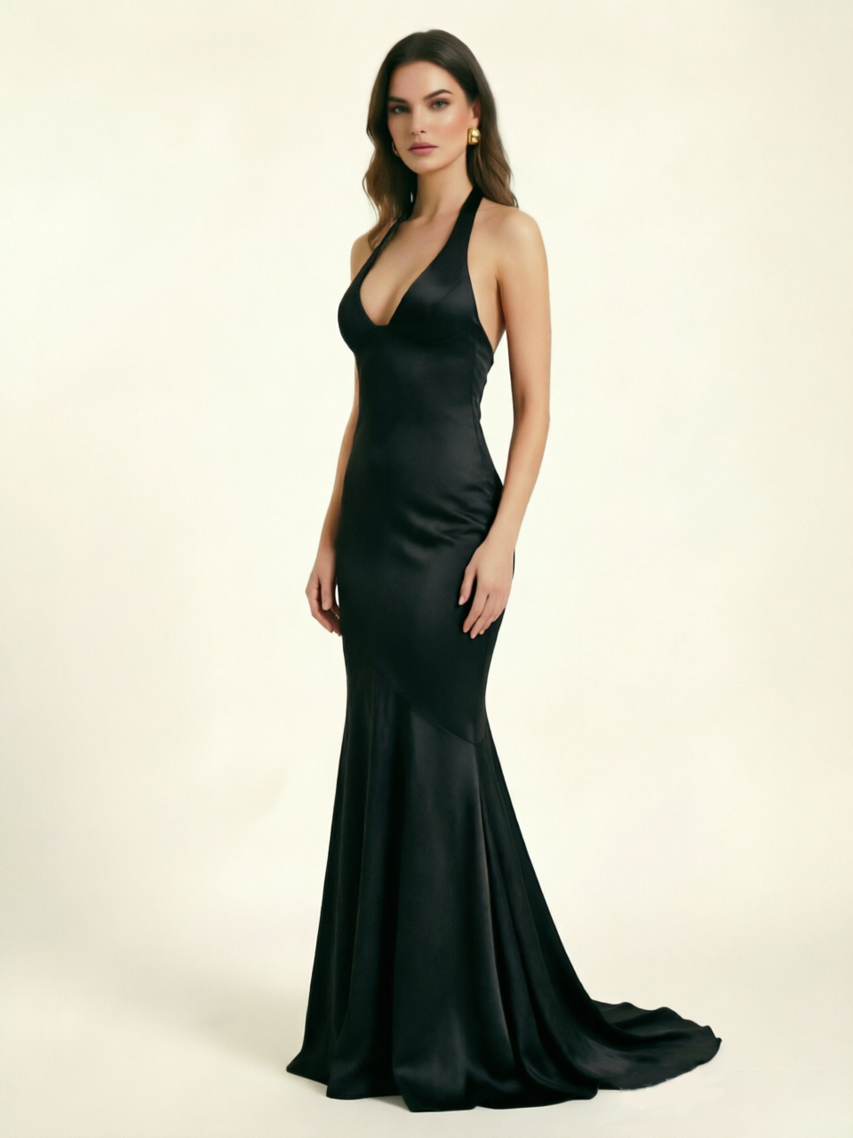 Neckline deep V sequined floor-length evening dress