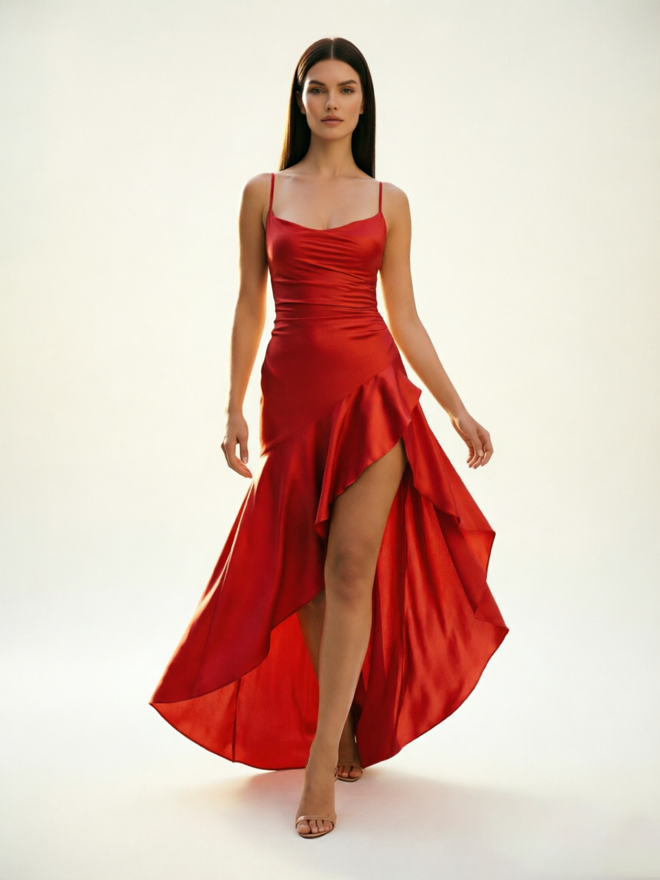 Lace-edged high-waisted strapless backless dress with pleated hem