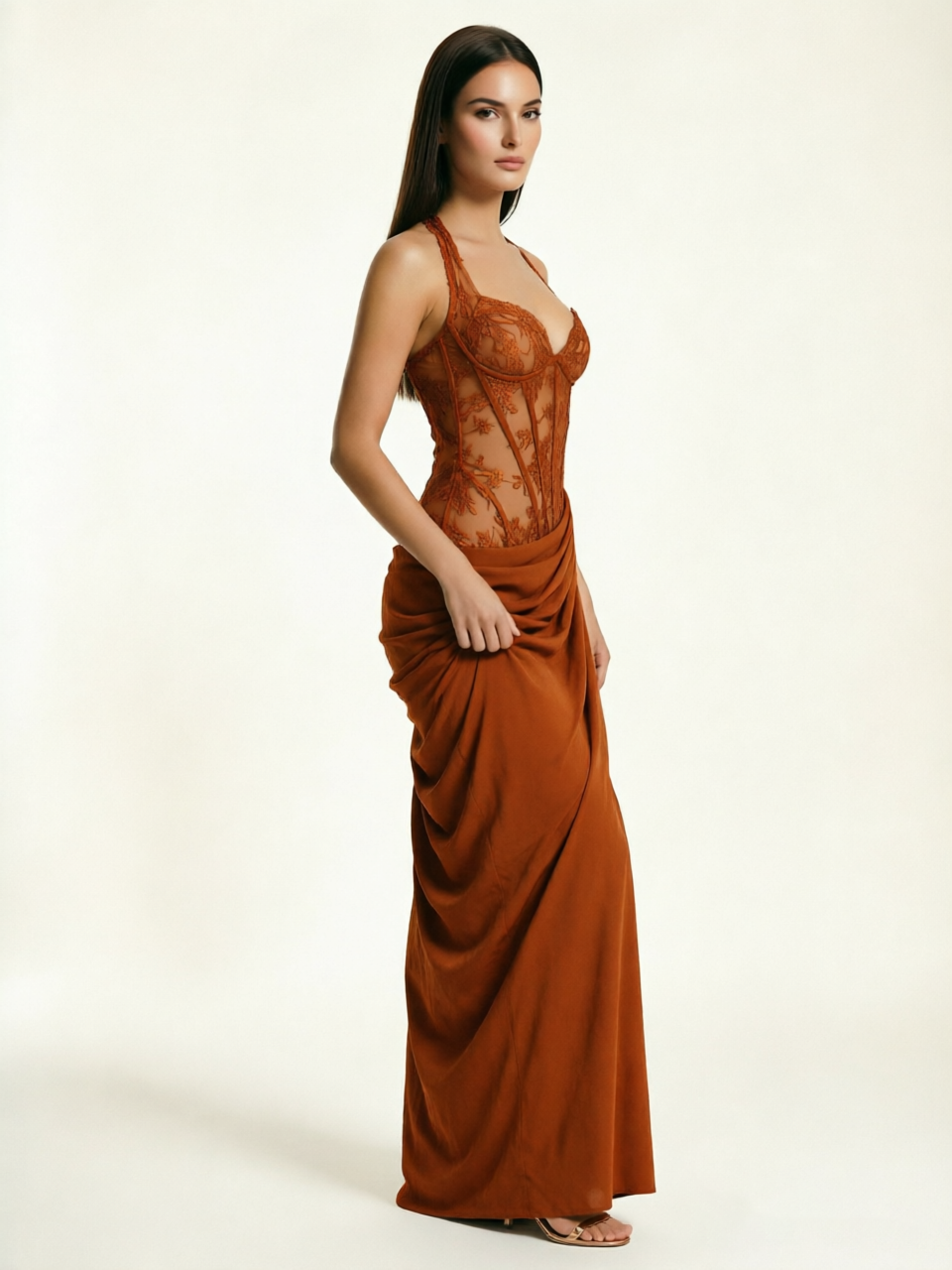 Lace Corset Halter High Slit Formal Dress