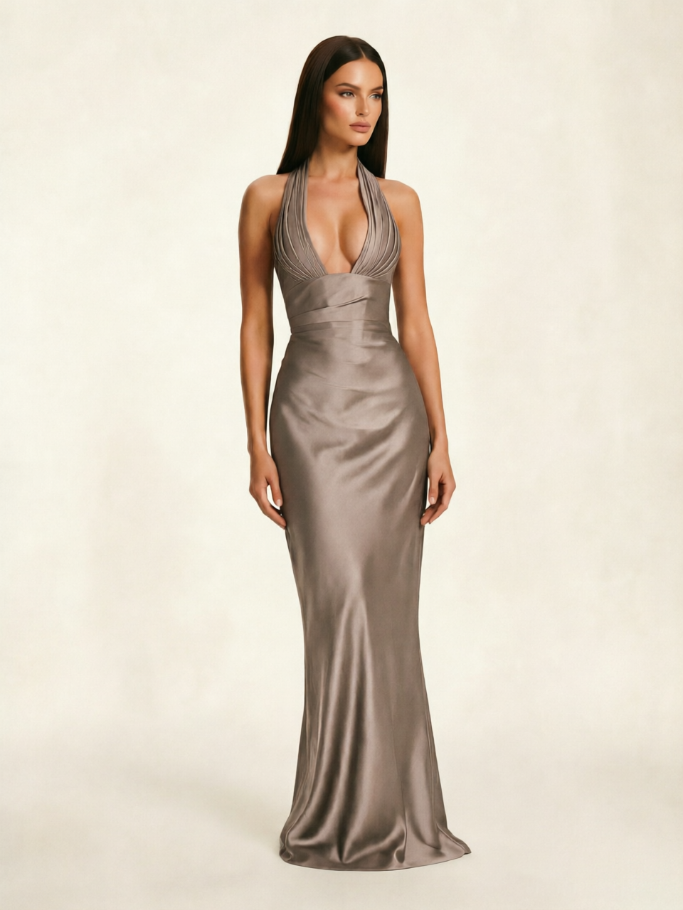 Deep V Satin Mermaid Lace-Up Back Formal Dress